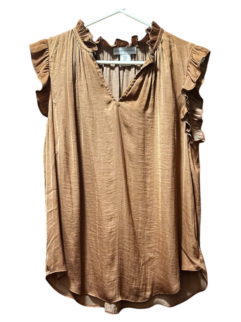 Cupcakes and Cashmere
Brown Ruffle Sleeve V-Neck Blouse
